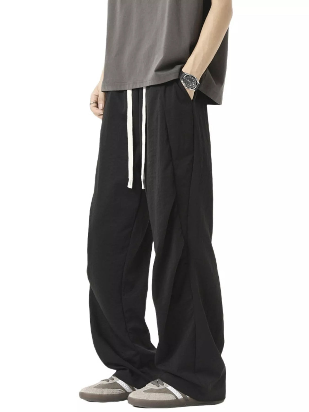 Men's Plus Size Loose Fit Drawstring Pants in Black