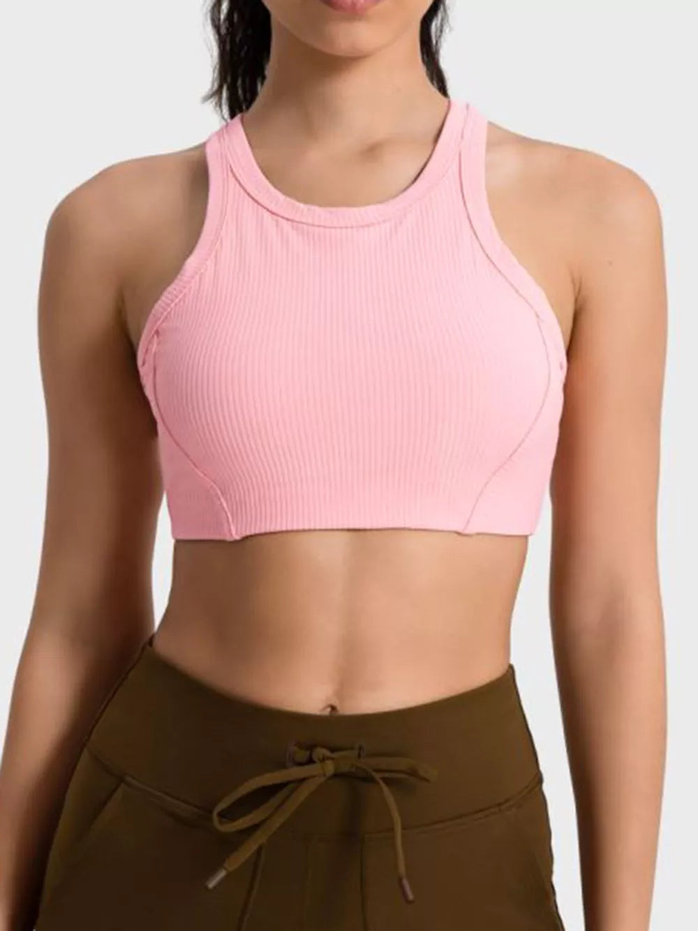 Millennia Wide Strap Cropped Sport Tank in Blush Pink