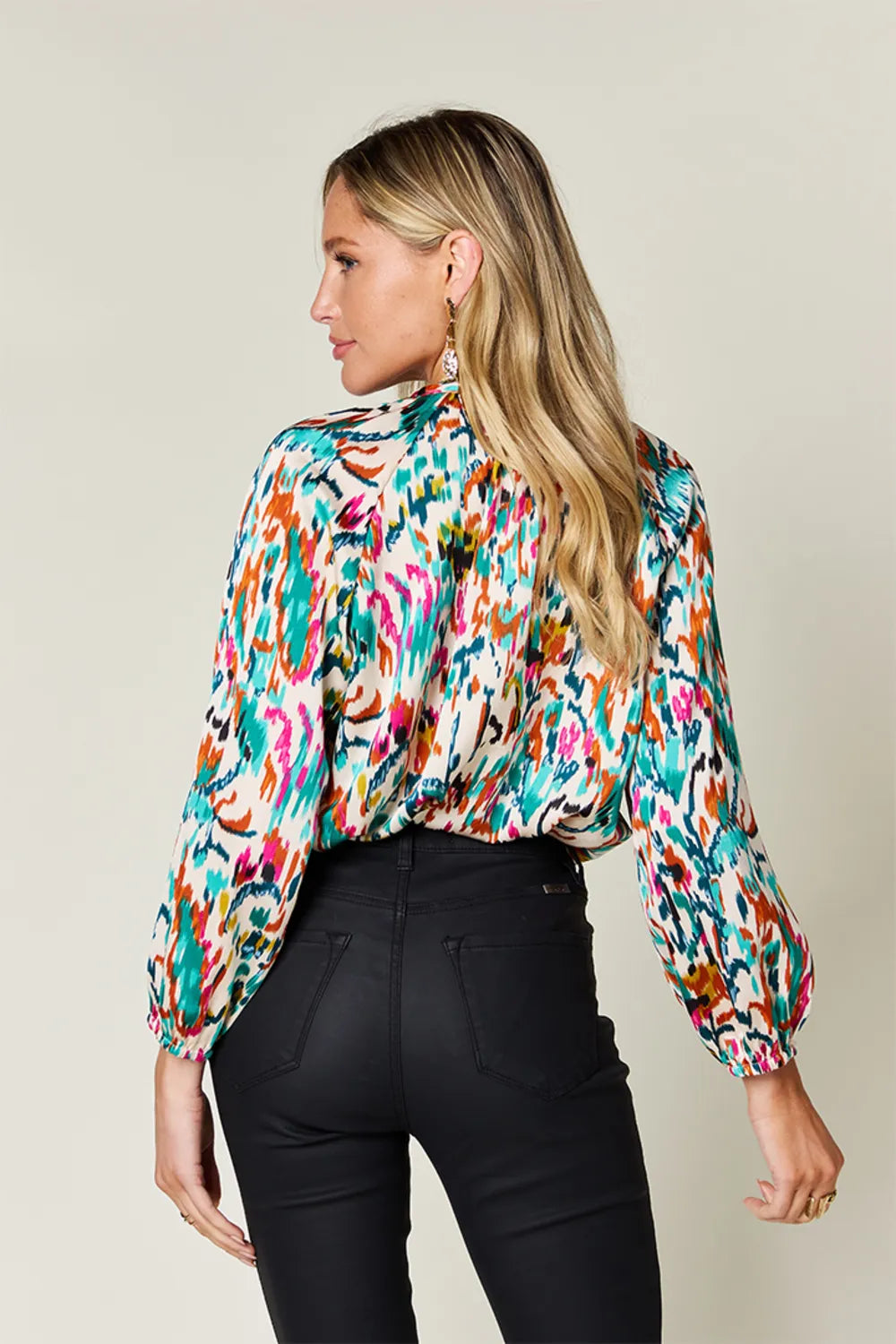 Double Take Full Size Printed Button Up Long Sleeve Shirt - Lilixa.store