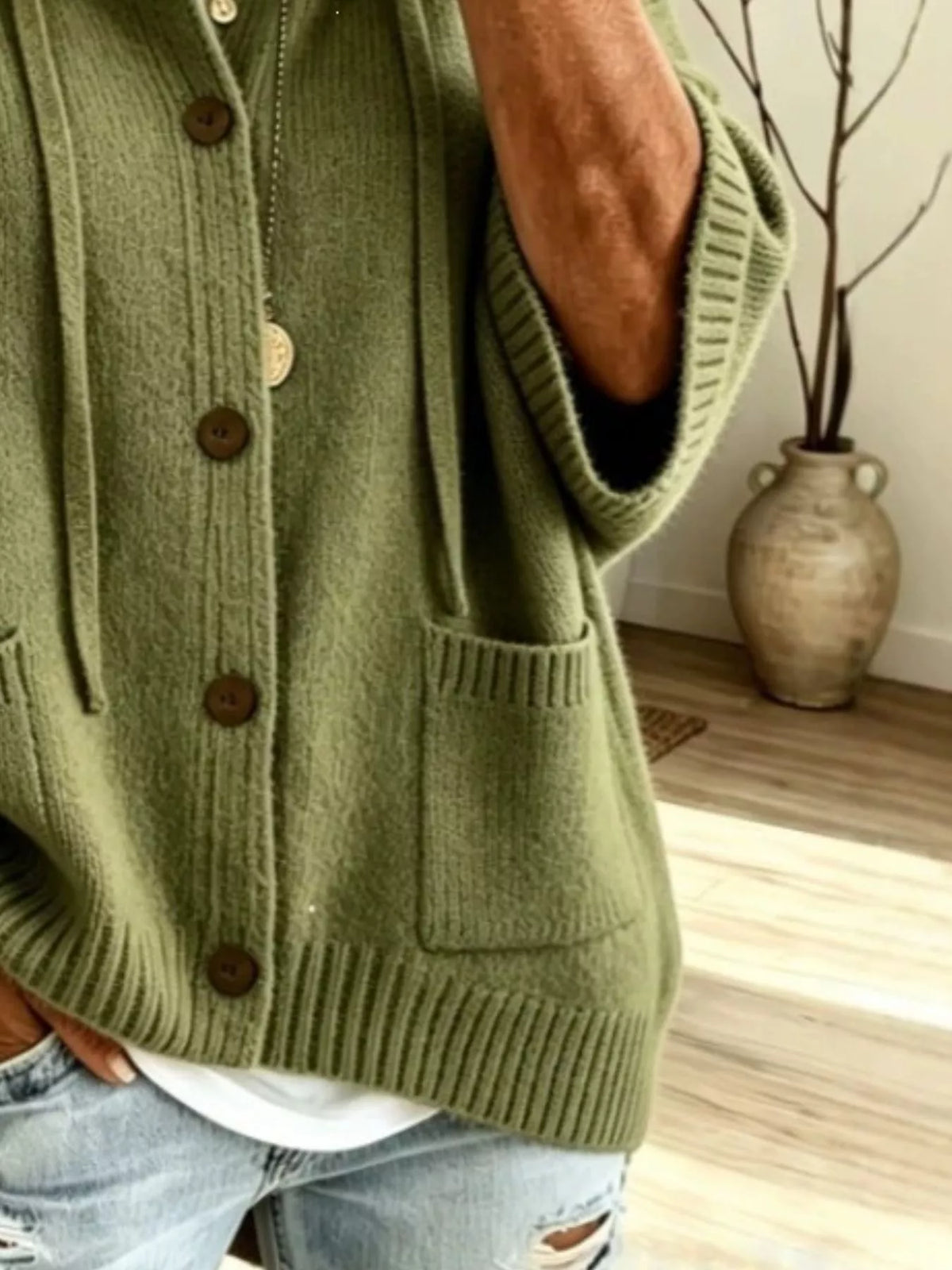 Full Size Hooded Button-Down Knit Cardigan Plus Size, view 5