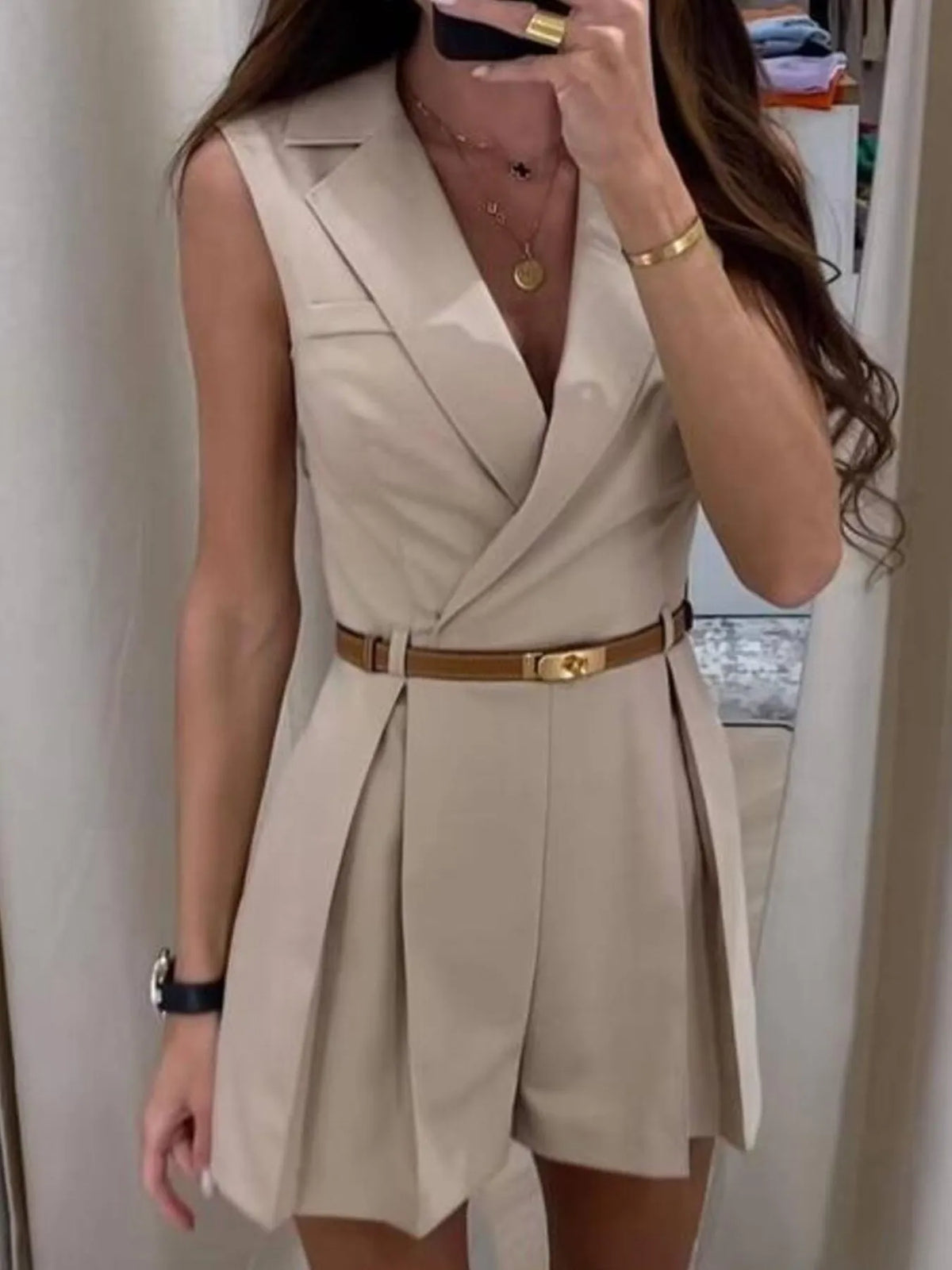 Solid Sleeveless Surplice Romper - Lilixa.store