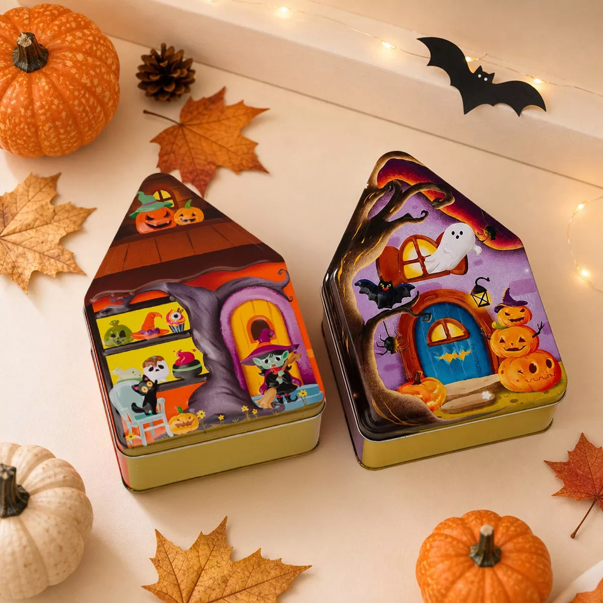 Halloween House Shaped Metal Candy Storage Box - Lilixa.store