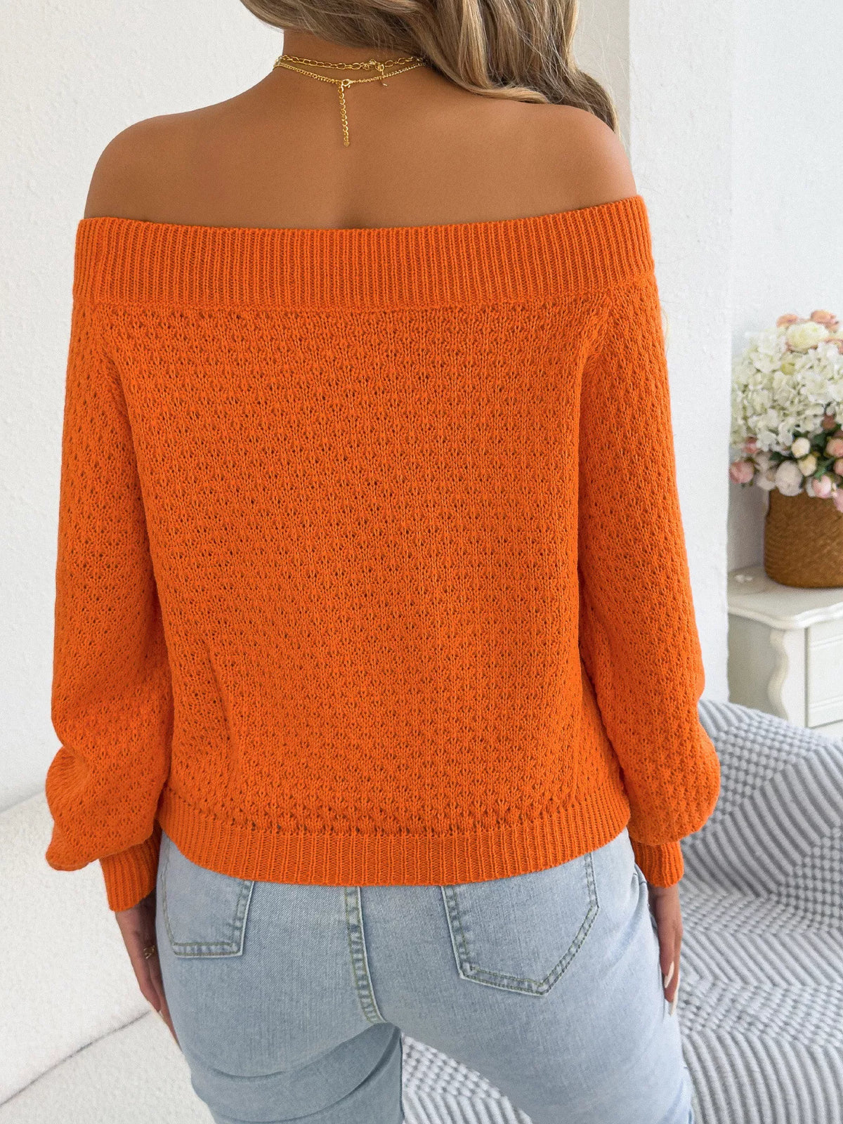 Off-Shoulder Twist Front Textured Knit Top, view 11