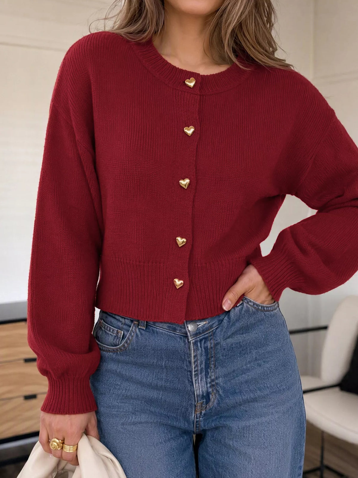 Heart-Button Knit Cardigan - Lilixa.store