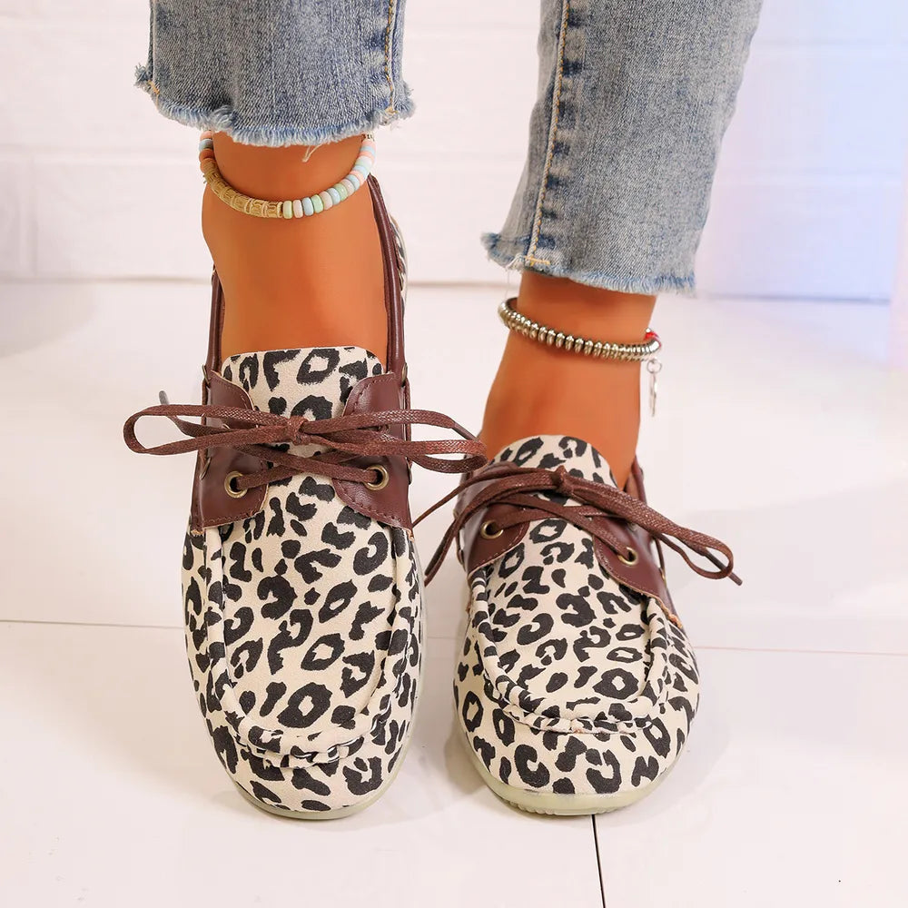 Lace Up Leopard Slip-Ons in Cream