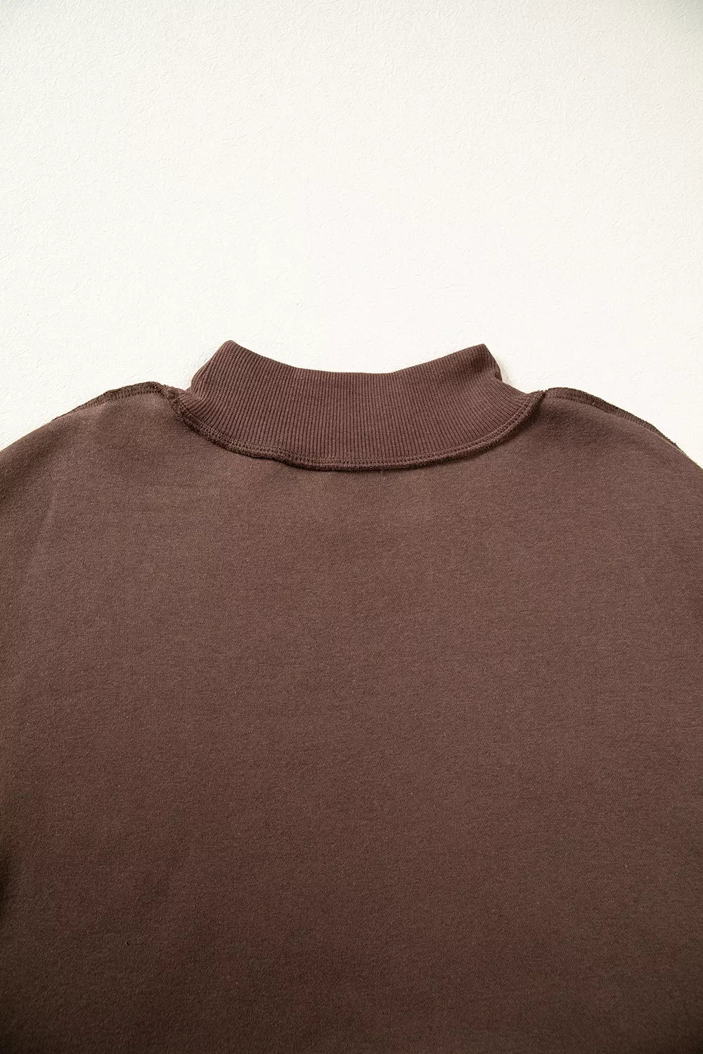 WWJD Mixed Pattern Embroidered Patch Graphic Mock Neck Sweatshirt in Dark Brown, view 7