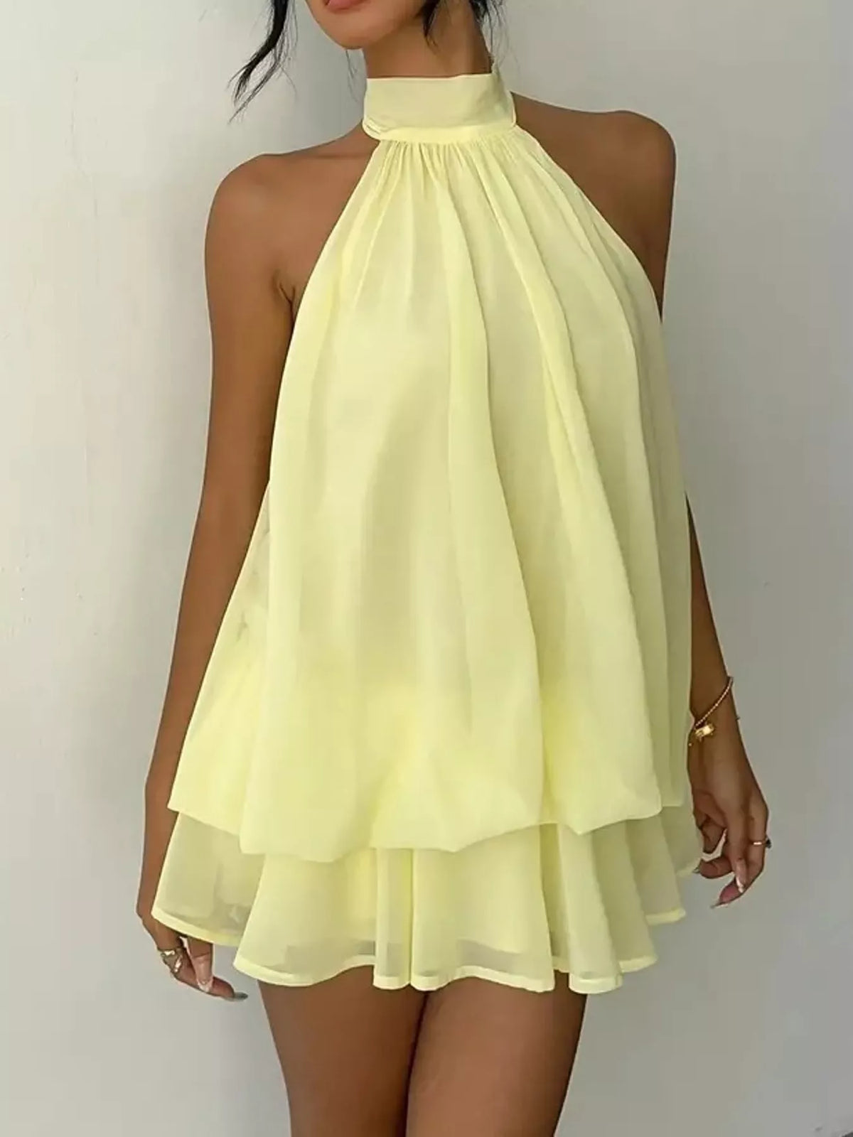 Halter Neck Ruched Mini Dress, view 3