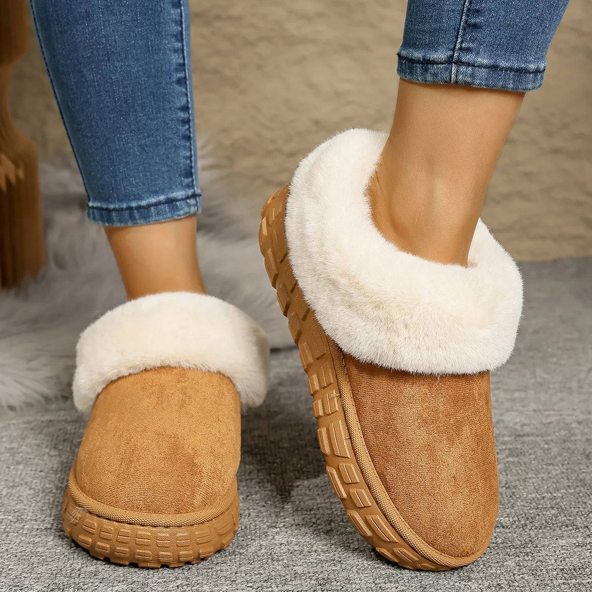 Suede Sherpa-Lined Winter Boots in White