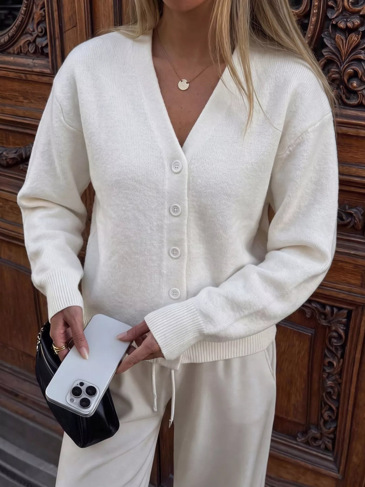 V-Neck Button-Down Knit Cardigan - Lilixa.store