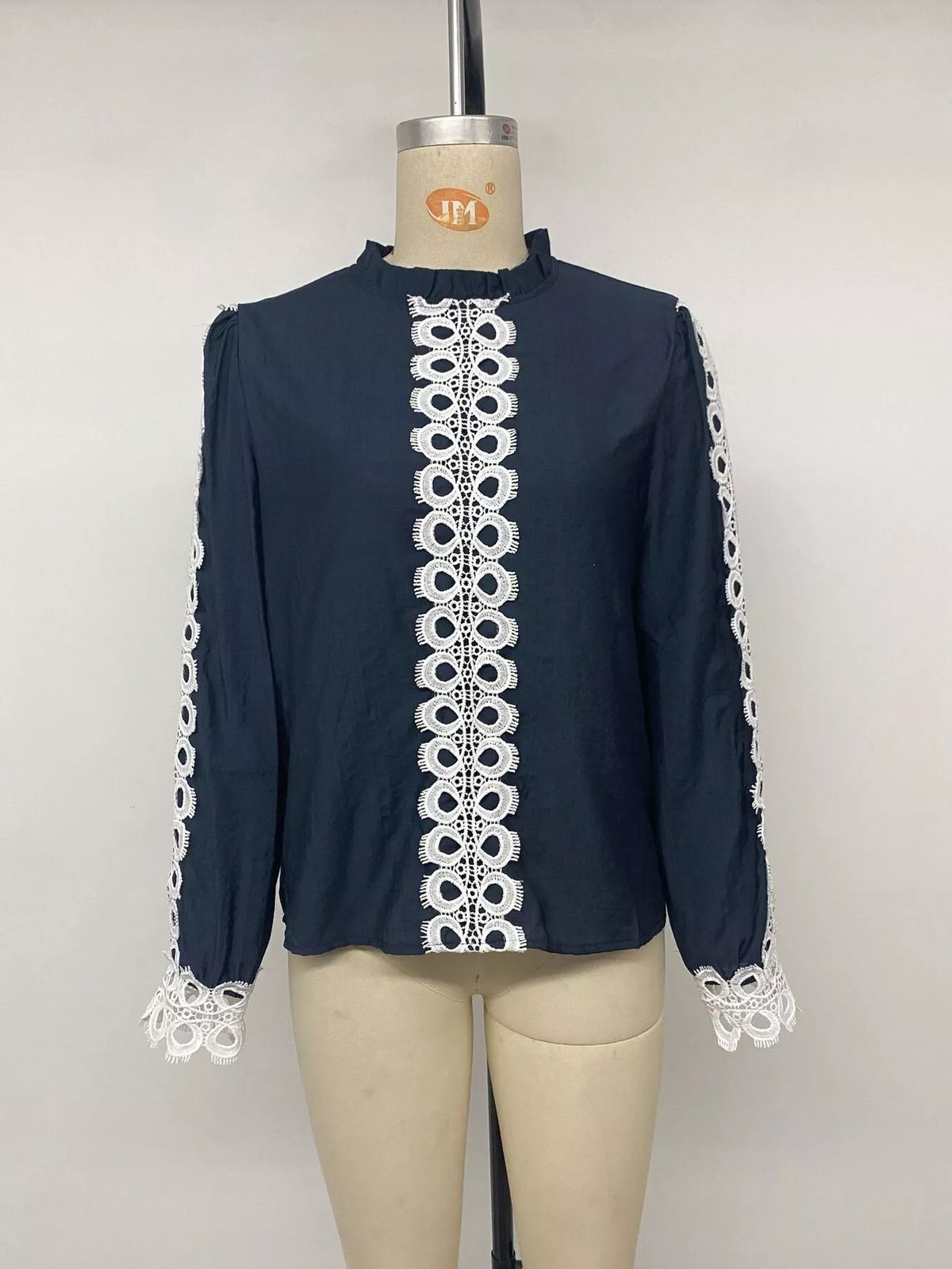 Lace Trim Long Sleeves Blouse - Lilixa.store