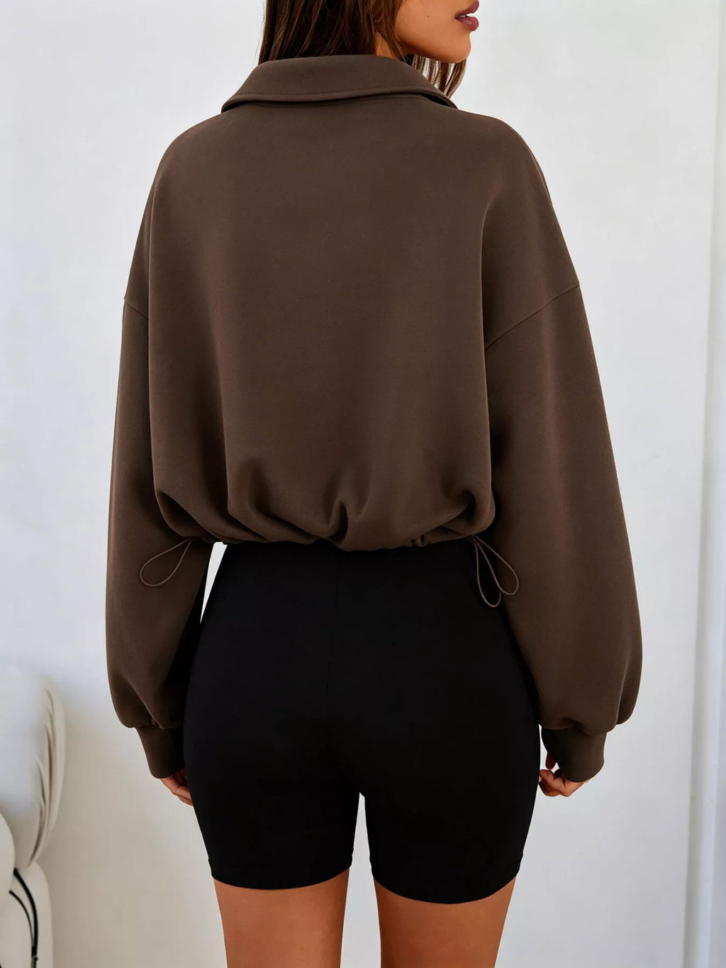 Half Zip Drawstring Hem Sweatshirt - Lilixa.store