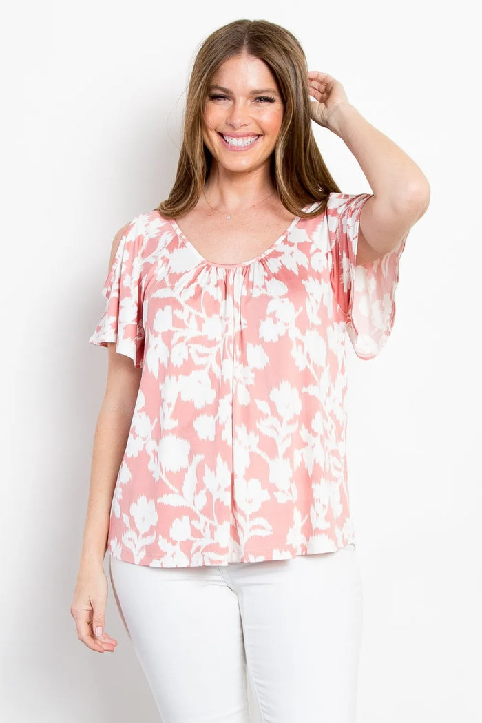 Be Stage Full Size Foral Cold Shoulder Top - Lilixa.store