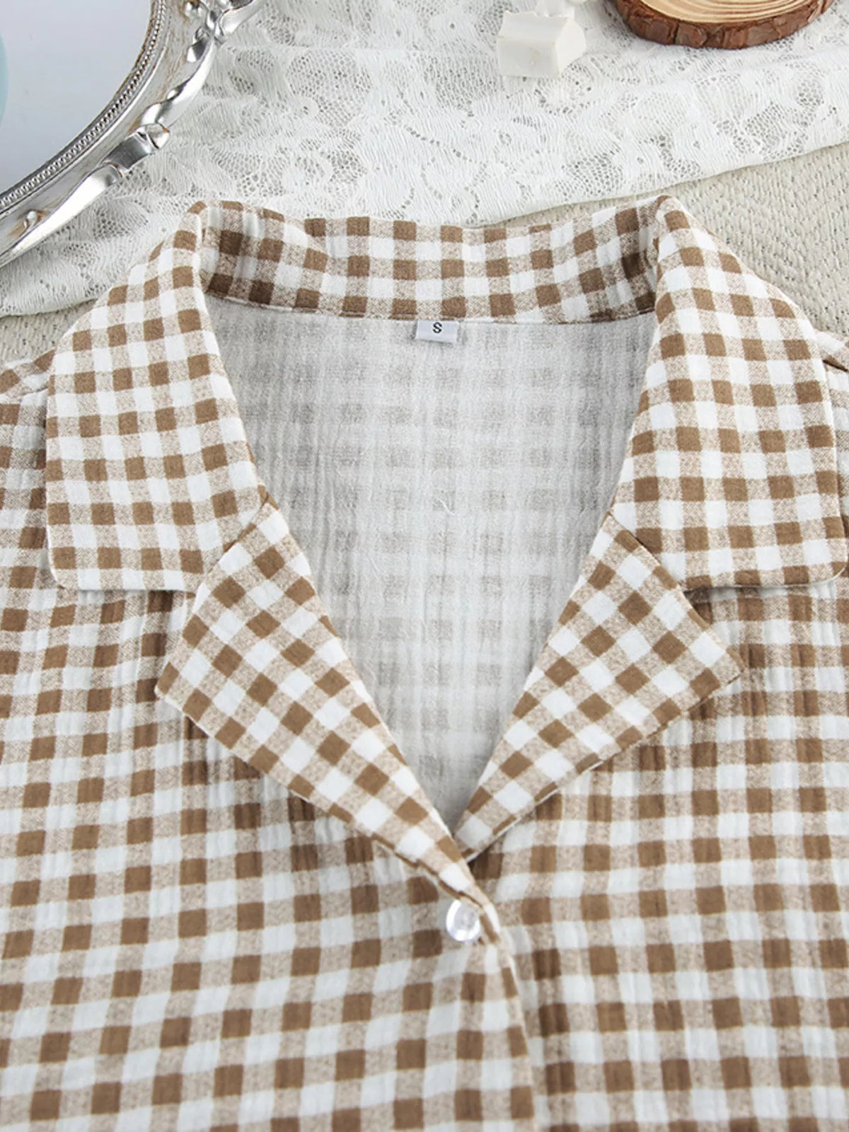 Gingham Ruffle-Trim Top and Pants Lounge Set - Lilixa.store