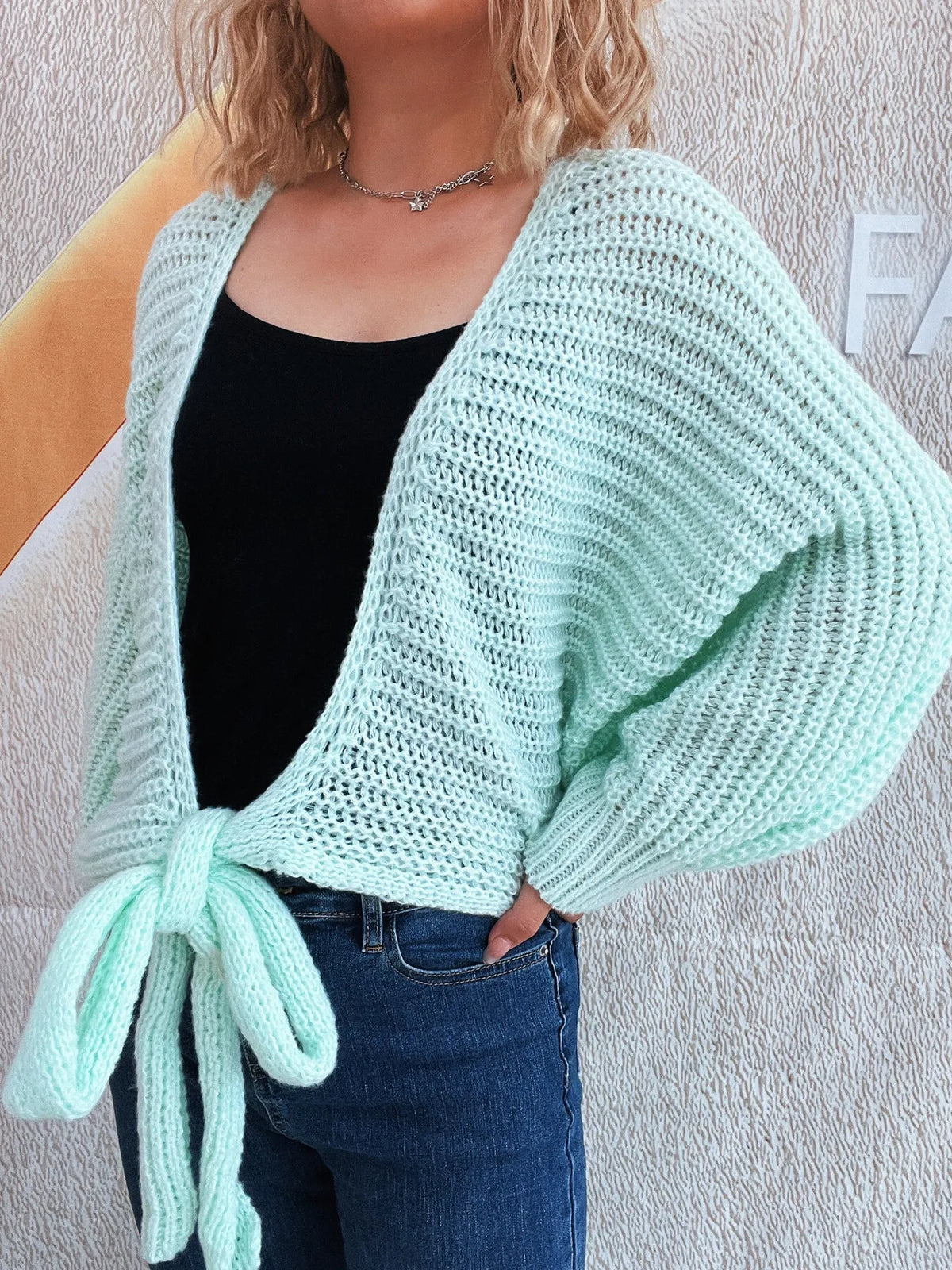 Tie Front Long Sleeve Cardigan - Lilixa.store