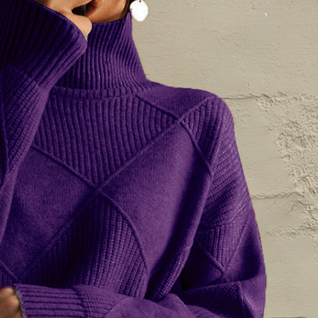 Geometric Turtleneck Long Sleeve Sweater - Lilixa.store