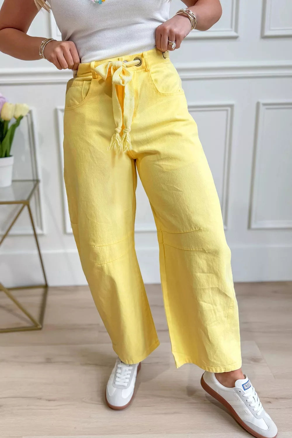 Wide-Leg Drawstring Jeans - Lilixa.store