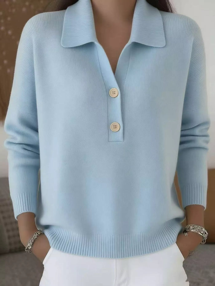 Ribbed Knit Button Detail Sweater in Light Blue