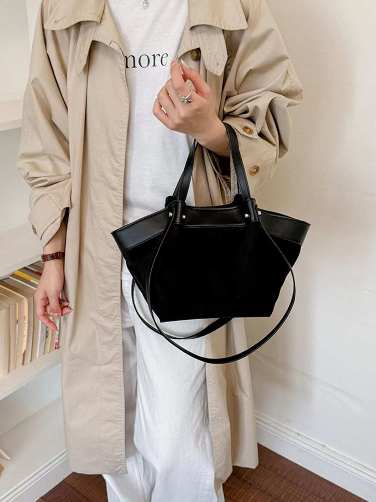 Leather Trim Tote Bag