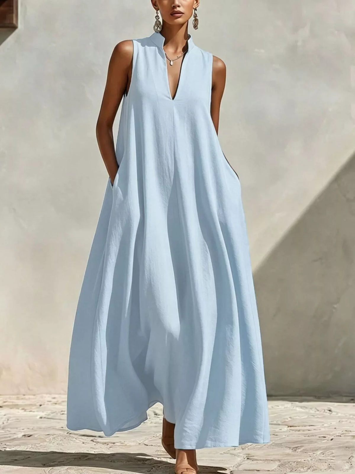 Sleeveless Maxi Dress with Side Pockets - Lilixa.store