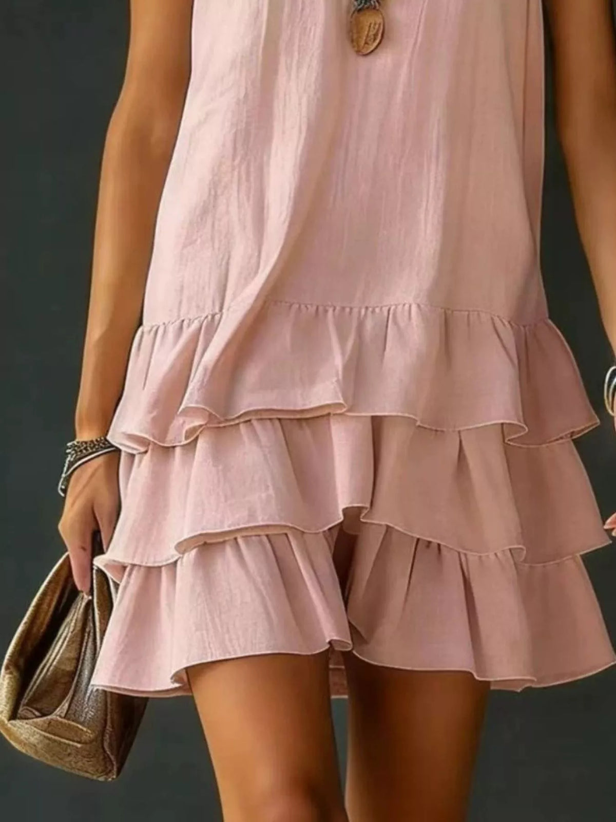 Full Size Ruffled Hem V-Neck Sleeveless Dress Plus Size - Lilixa.store