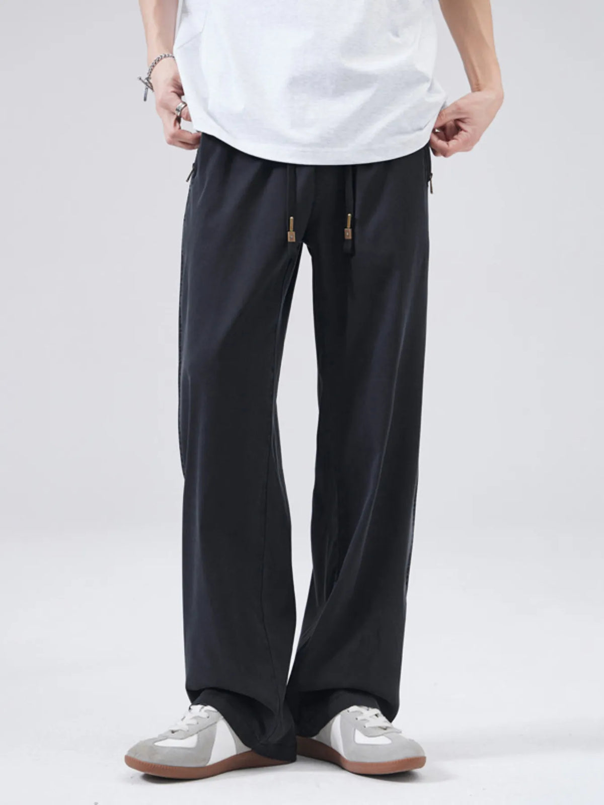 Men's Full Size Drawstring Wide Leg Pants Plus Size in Black