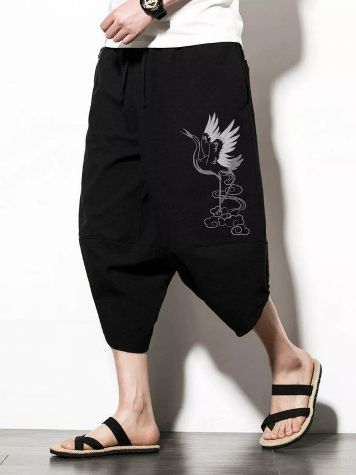 Men's Plus Size Loose Fit Cropped Pants in Black