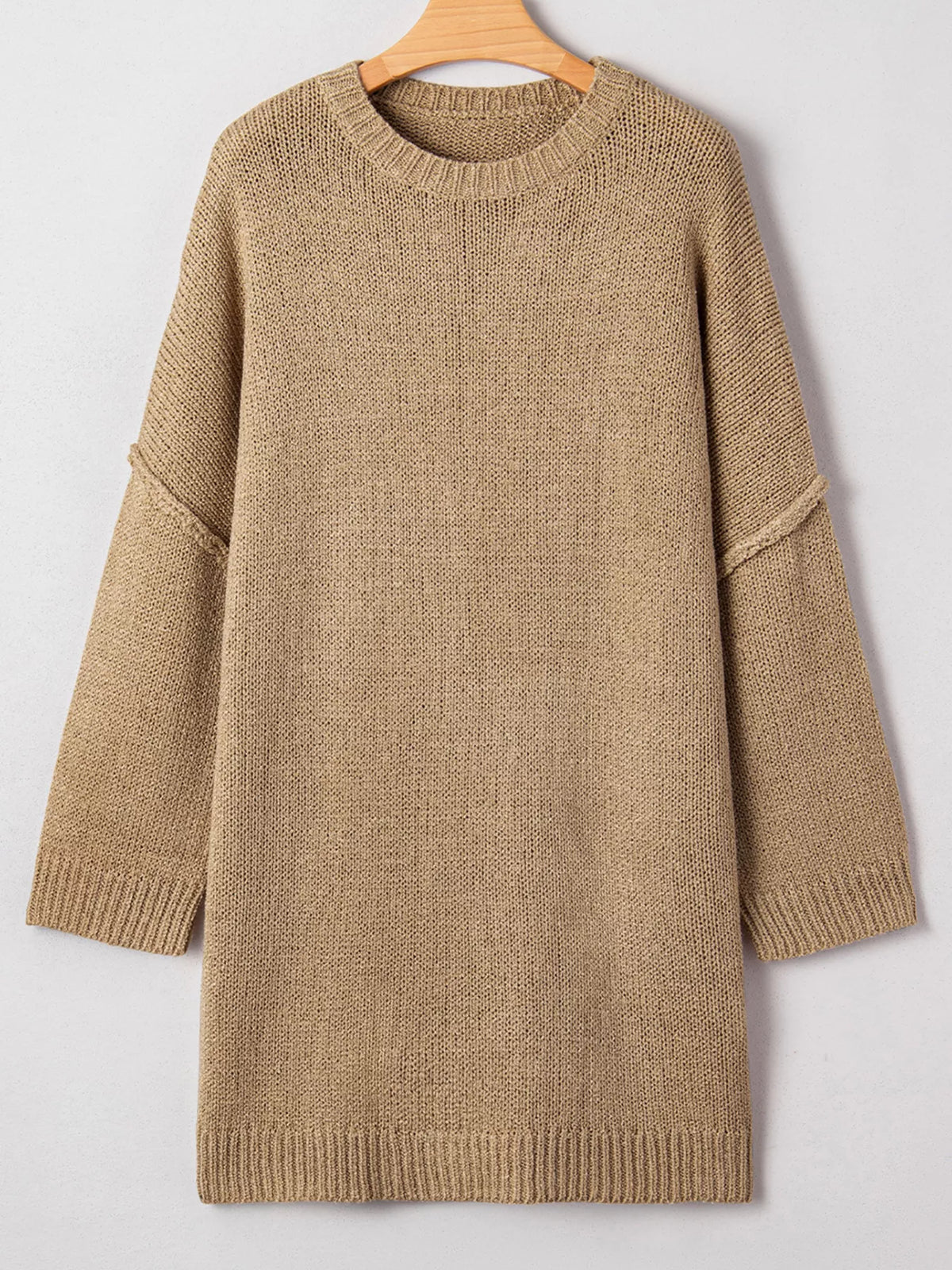 Oversize Drop Shoulder Slouchy Sweater Dress in Camel, view 5