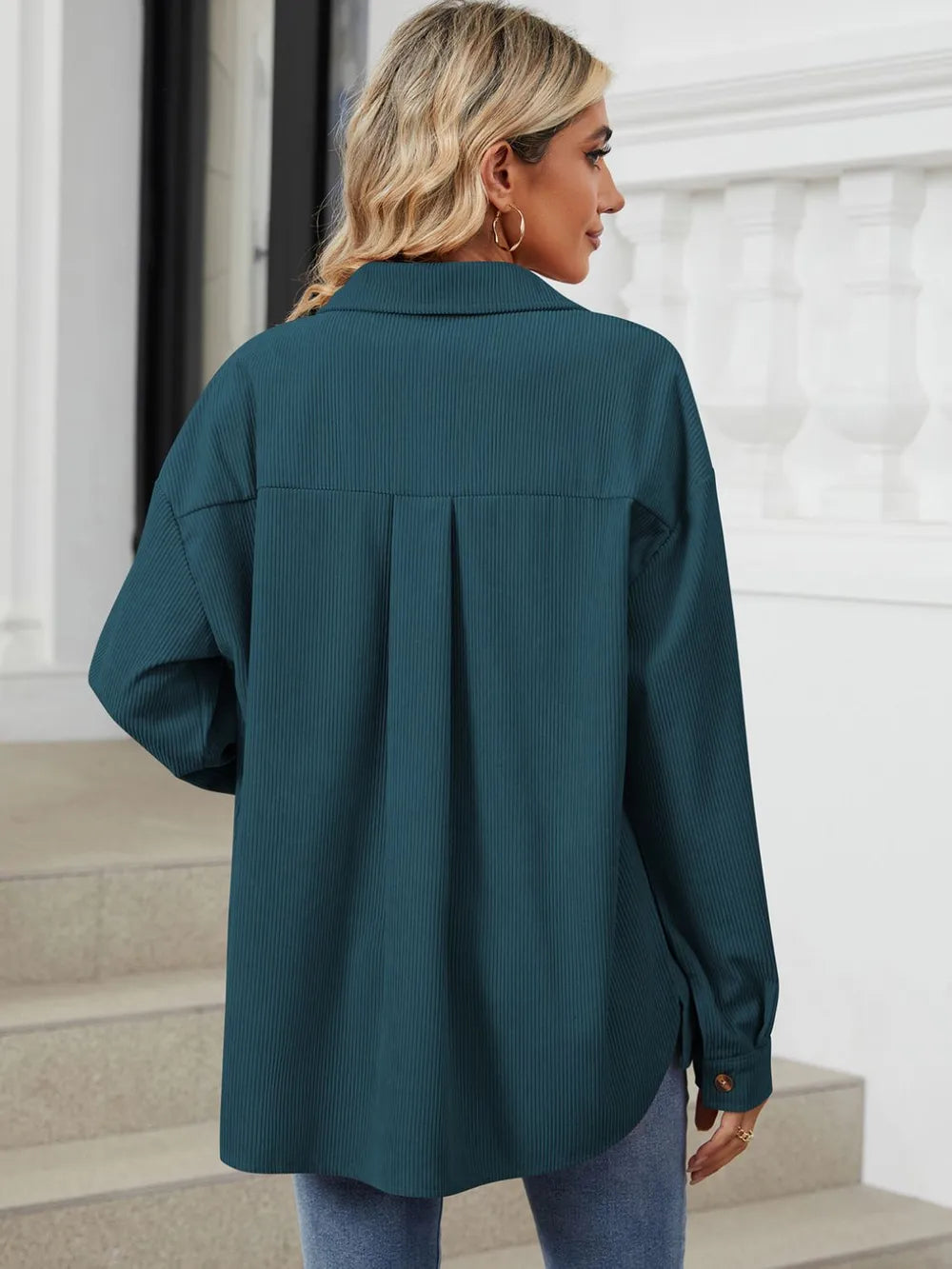 Button Up Dropped Shoulder Long Sleeve Outerwear - Lilixa.store