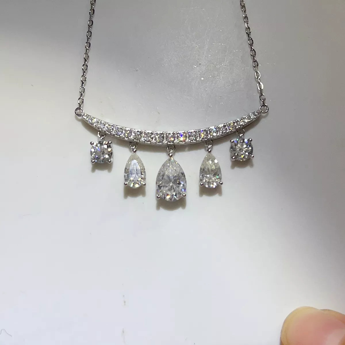 6 Carat 925 Sterling Silver Moissanite Teardrop Necklace, view 4