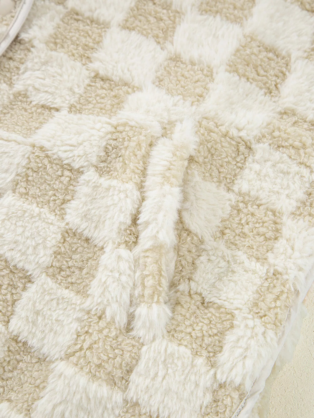 Sherpa Checkerboard Snap Button Vest Coat with Pocket - Lilixa.store