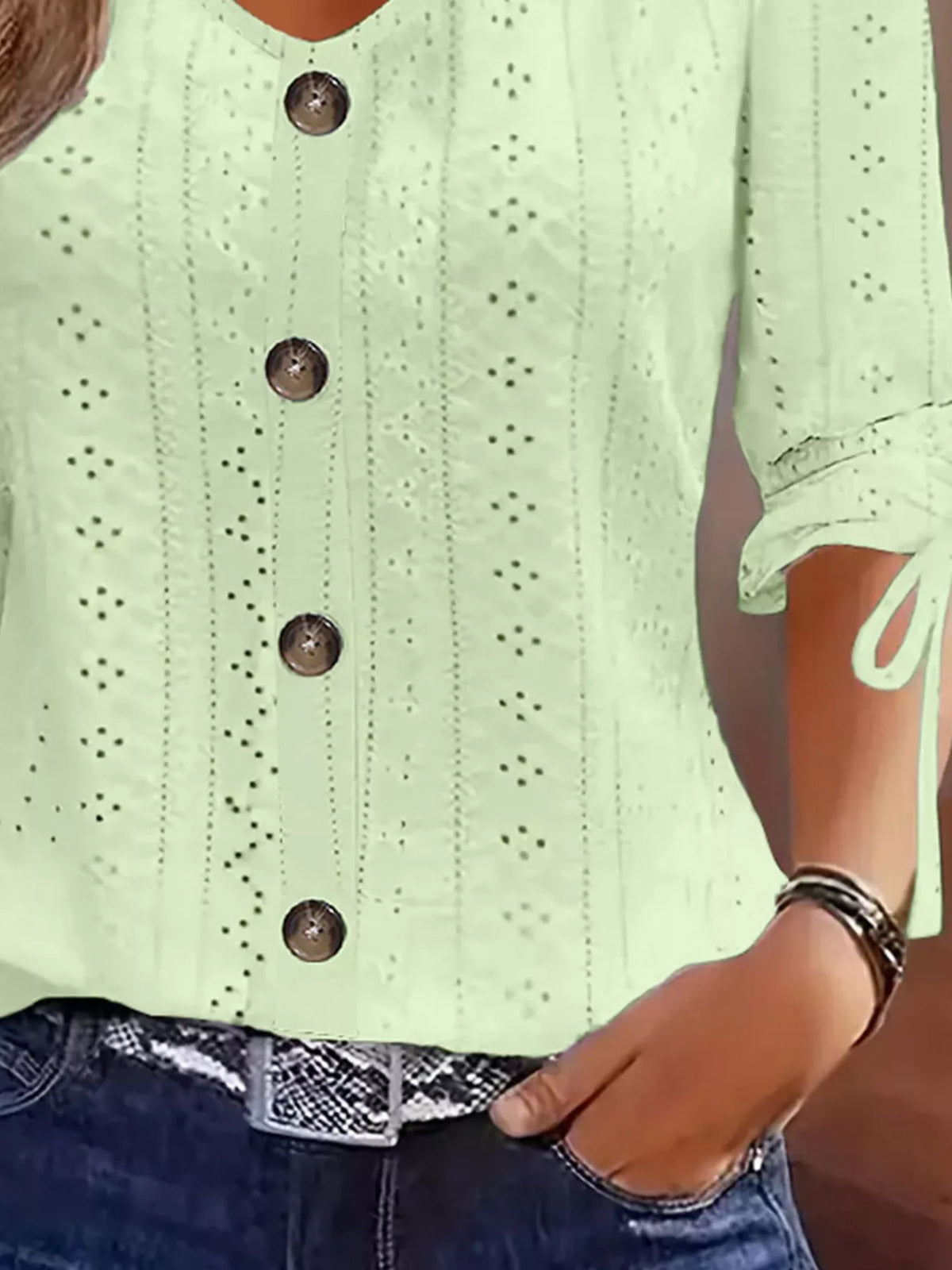 Eyelet Tie-Sleeve Detail Top, view 12