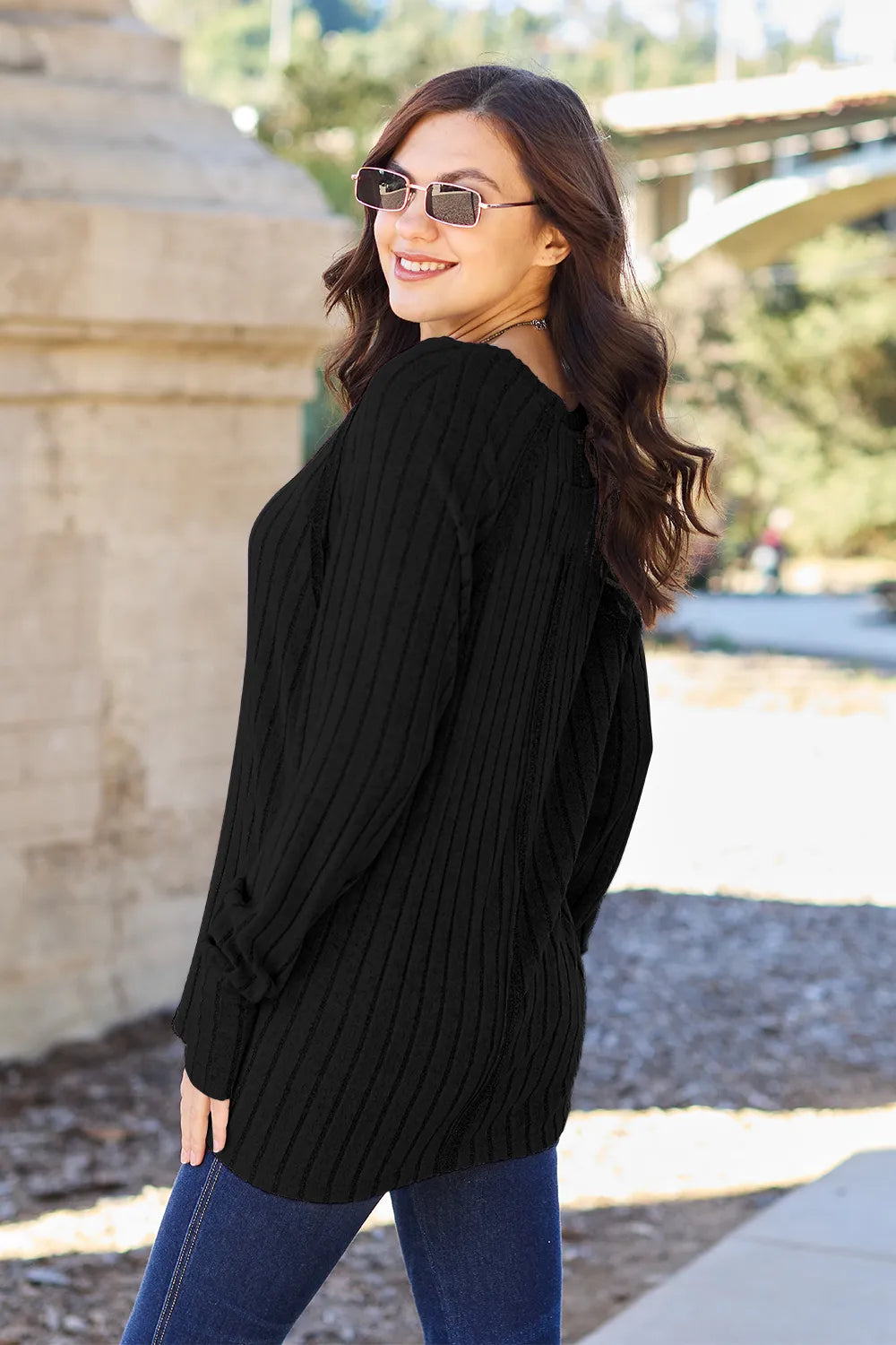 Basic Bae Full Size Ribbed Round Neck Long Sleeve Knit Top - Lilixa.store