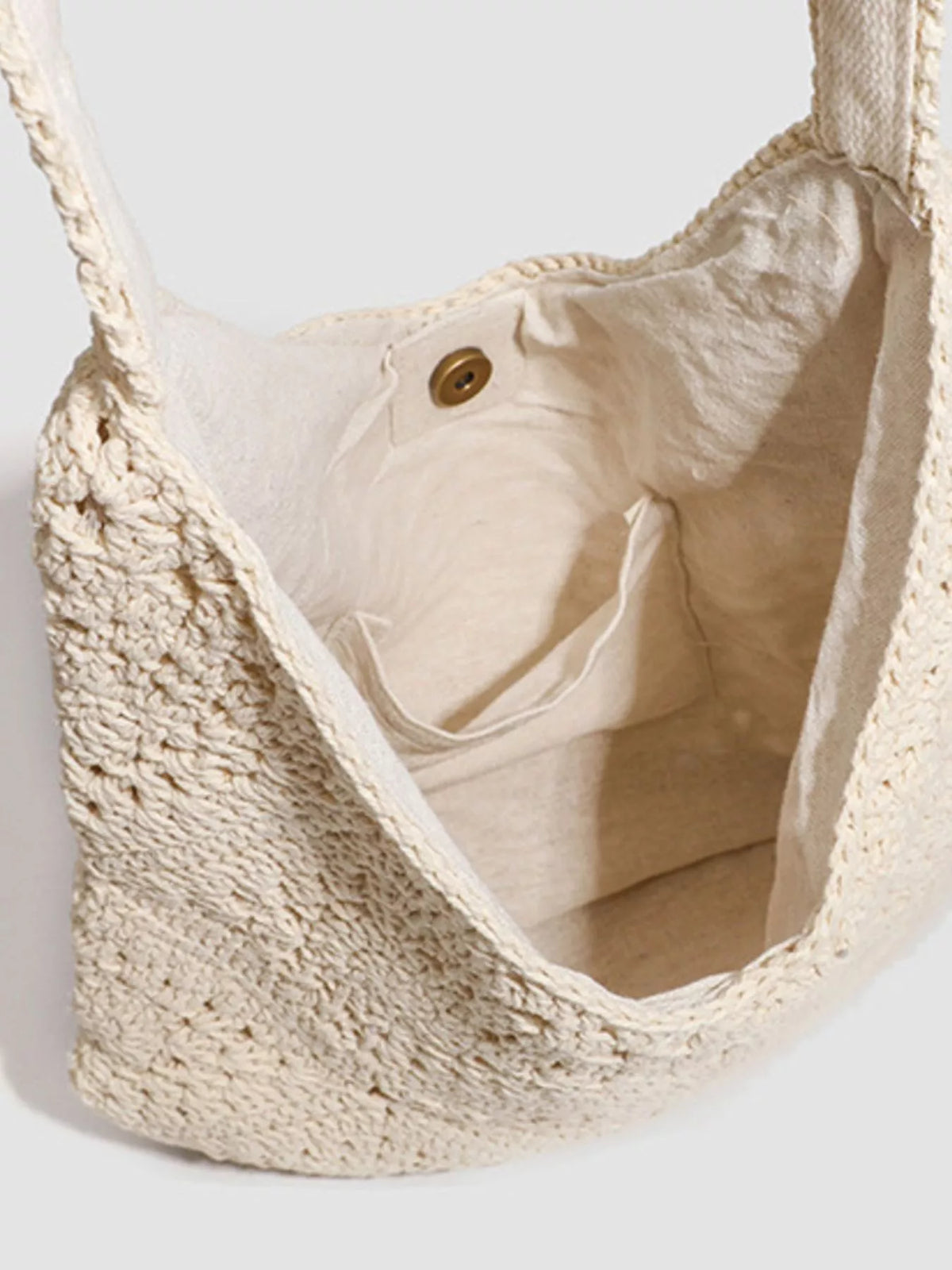 Bohemian Crochet Hollow-Out Tote Bag in Off-white, view 6