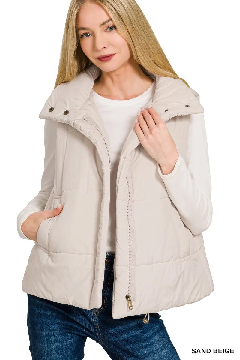 Zenana High Neck Zip-Up Vest Coat - Lilixa.store