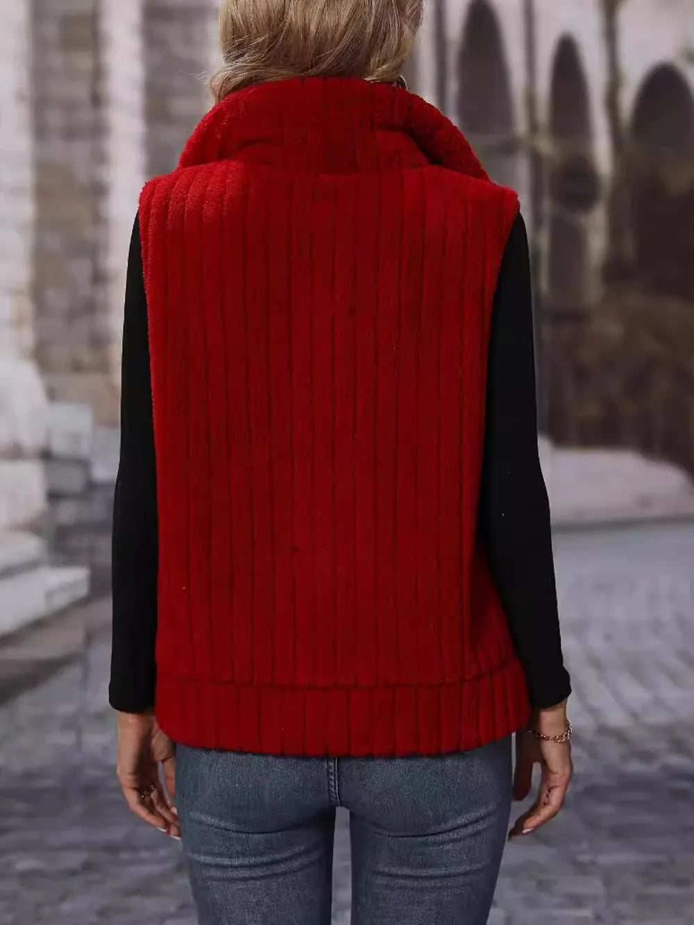 Pocketed Zip Up Vest Coat in Rust, view 2