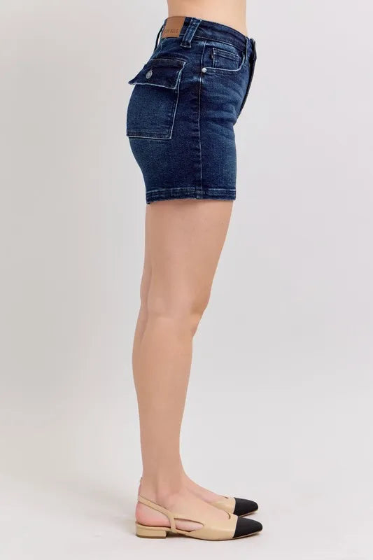 Judy Blue Full Size High Waist Back Flap Pocket Denim Shorts Plus Size - Lilixa.store