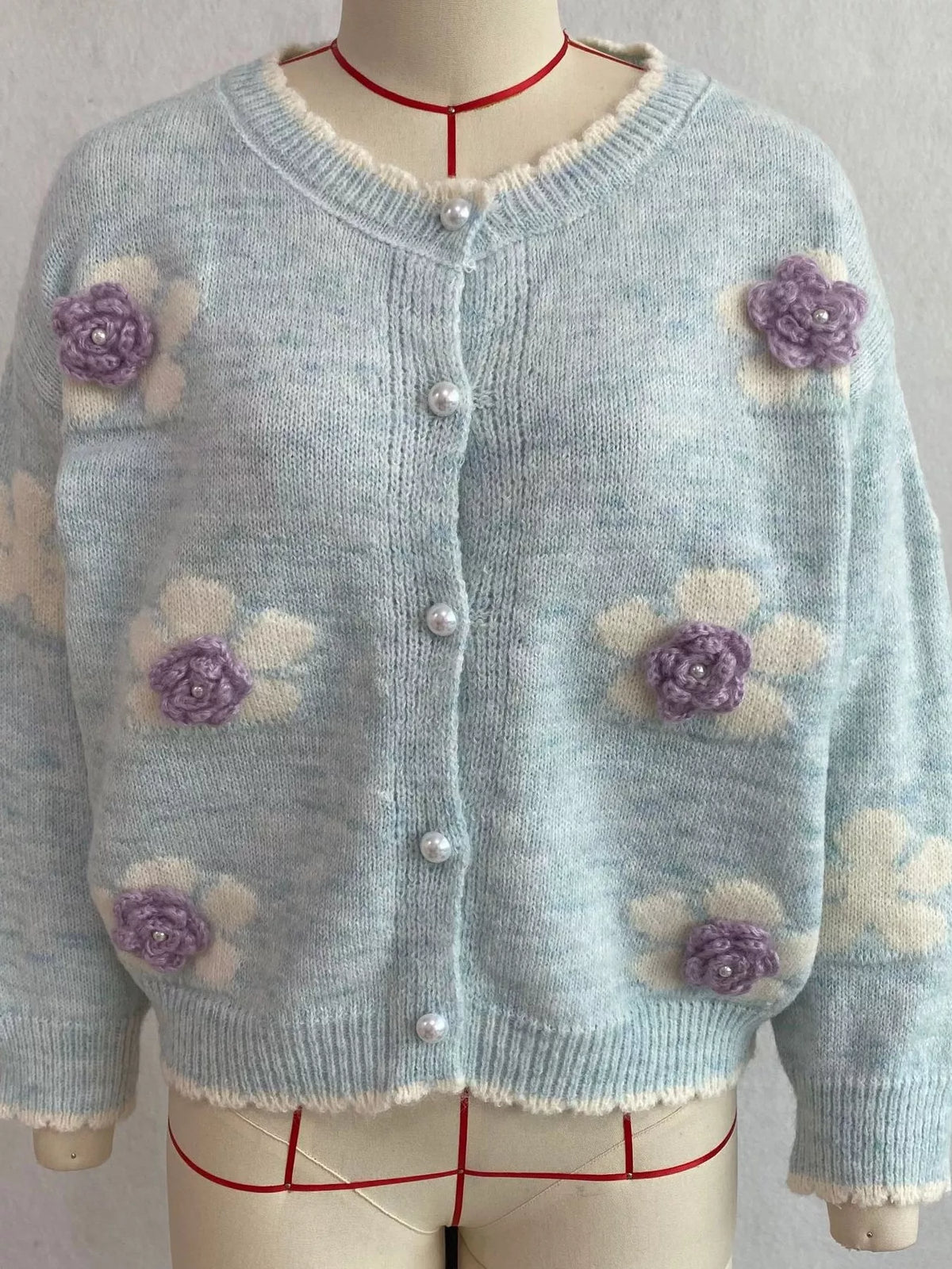 Floral Applique Button-Down Knit Cardigan, view 12