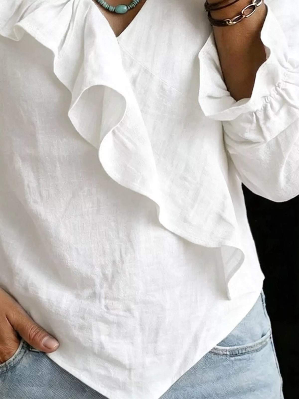 Full Size Ruffled Long Sleeve Blouse Plus Size - Lilixa.store
