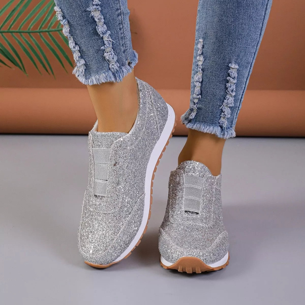 Round Toe Glitter Slip-Ons - Lilixa.store