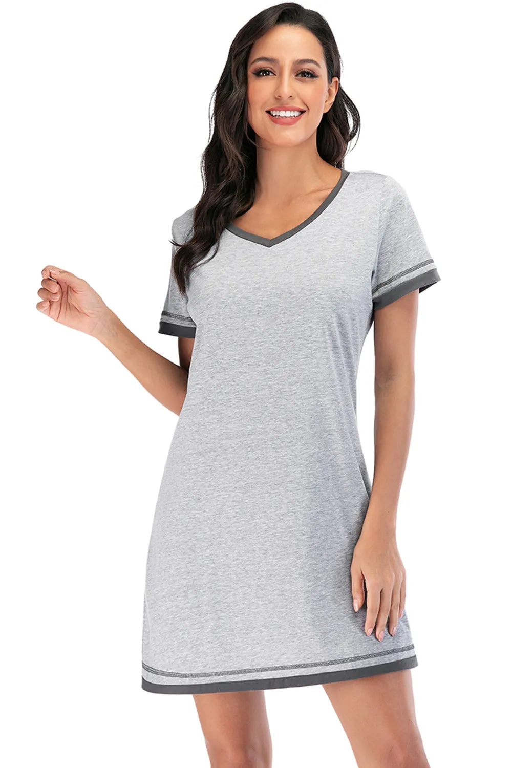 Contrast Trim Short Sleeve Lounge Dress - Lilixa.store