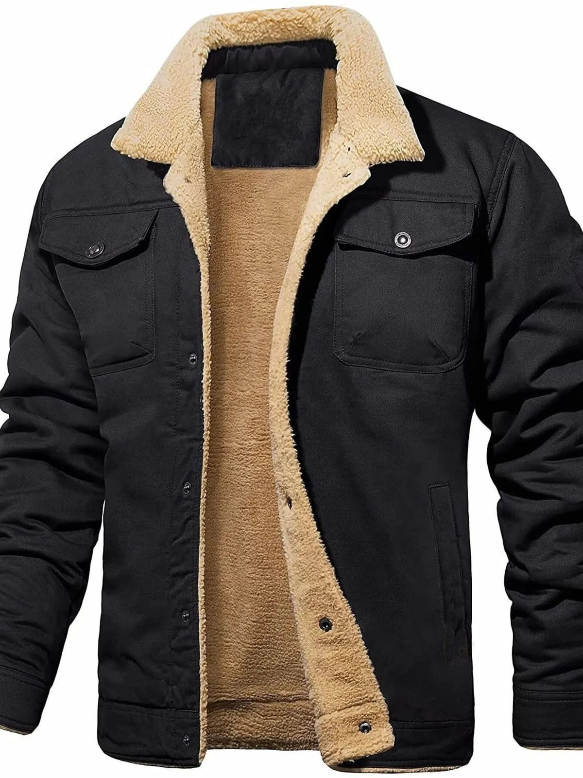 Men's Full Size Sherpa Lined Long Sleeve Jacket Plus Size in Black