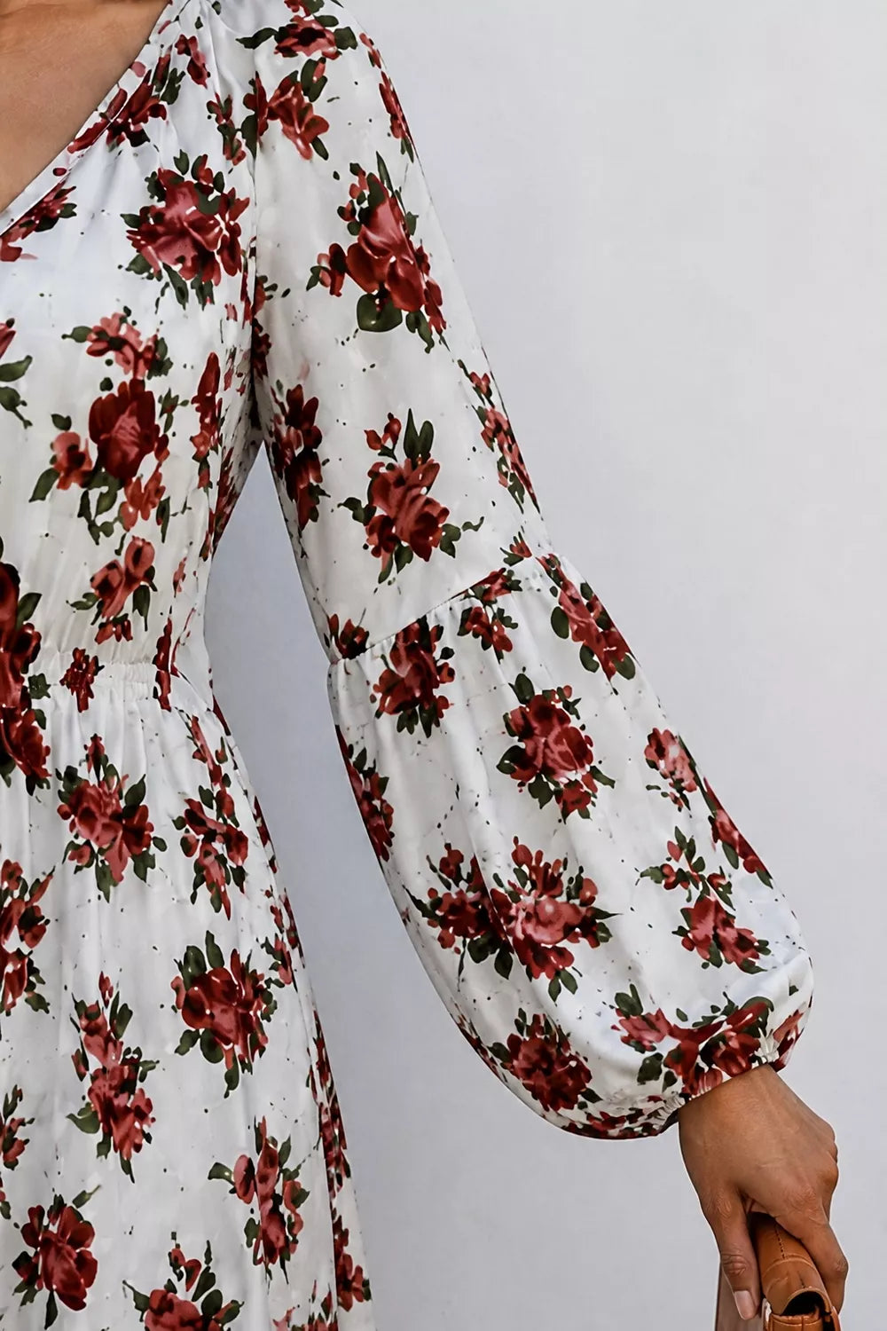 Floral Print Balloon Sleeve Mini Dress in White, view 7