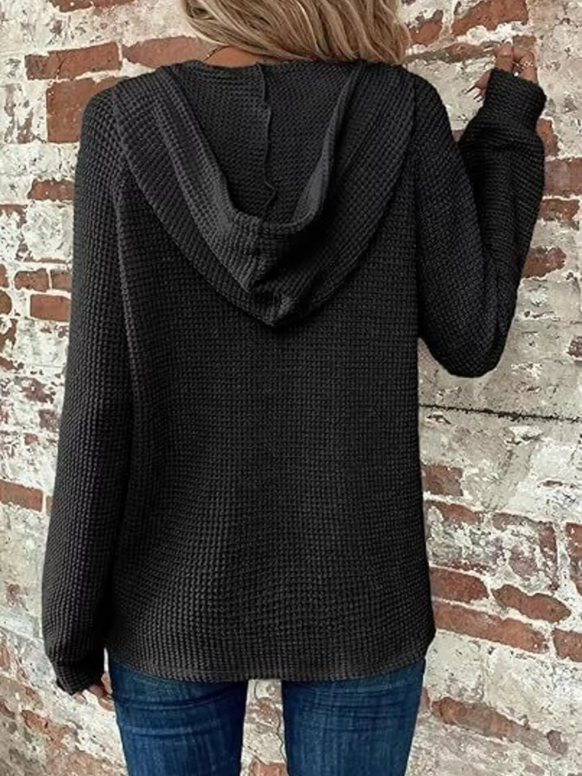 Full Size Waffle Knit Half-Button Hoodie Plus Size - Lilixa.store