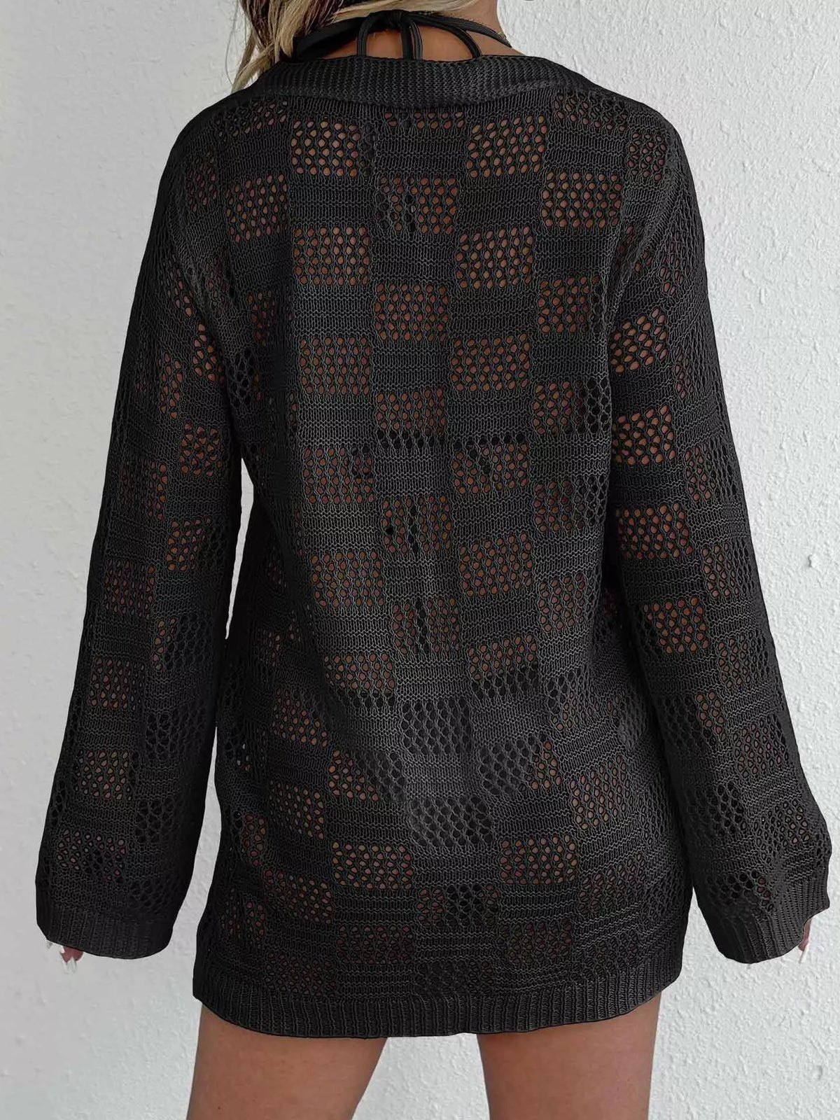 Crochet Knit Tie Front Cover-Up - Lilixa.store