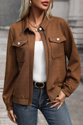 Perfee Textured Zip Up Collared Neck Jacket - Lilixa.store