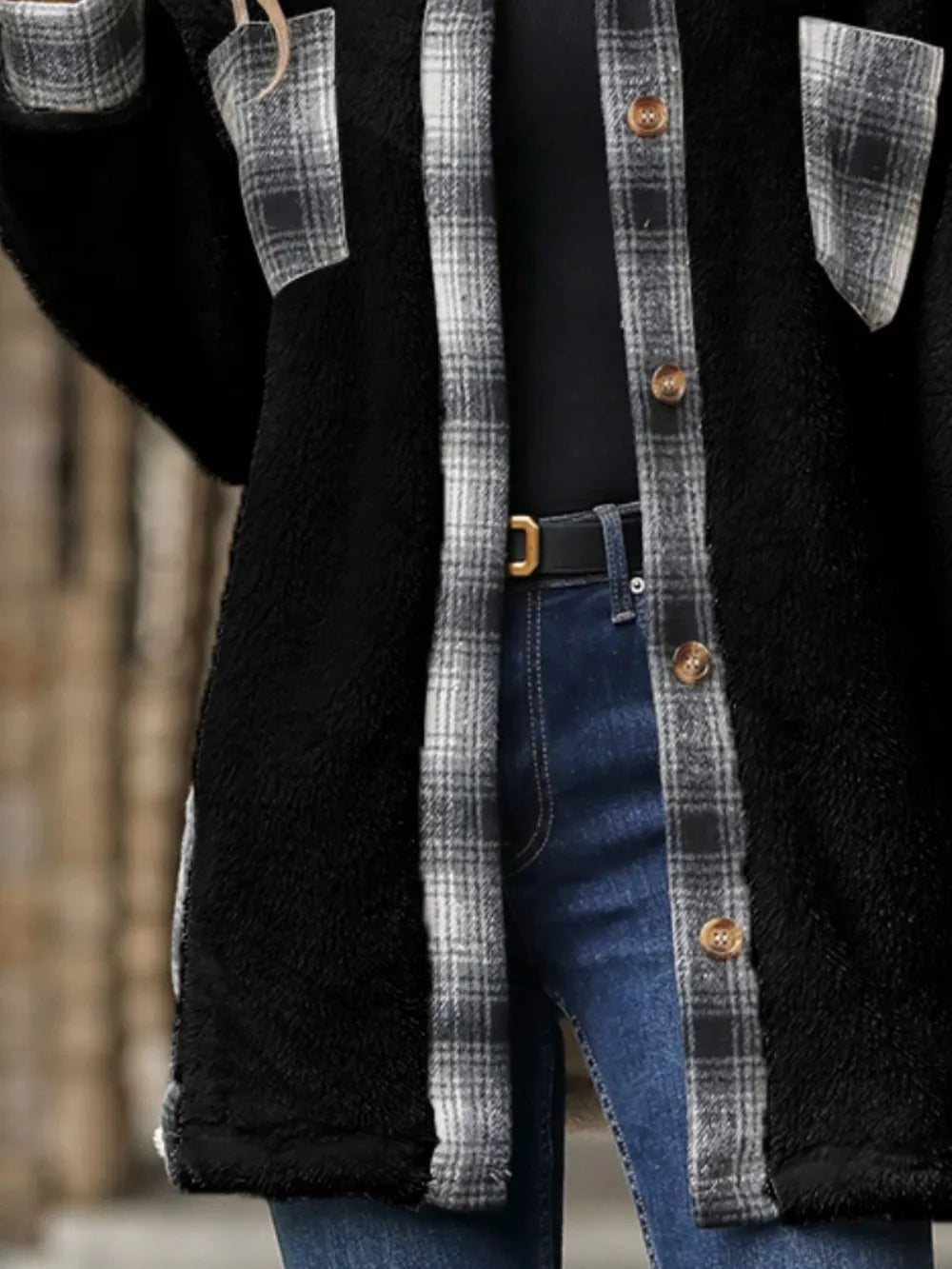 Plaid Contrast Dropped Shoulder Coat, view 15