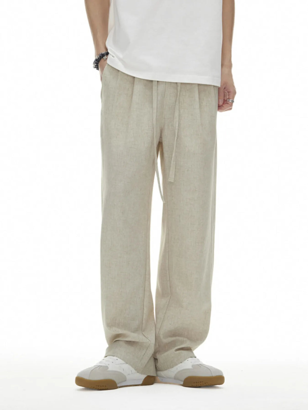 Men's Plus Size Drawstring Wide Leg Pants in Apricot
