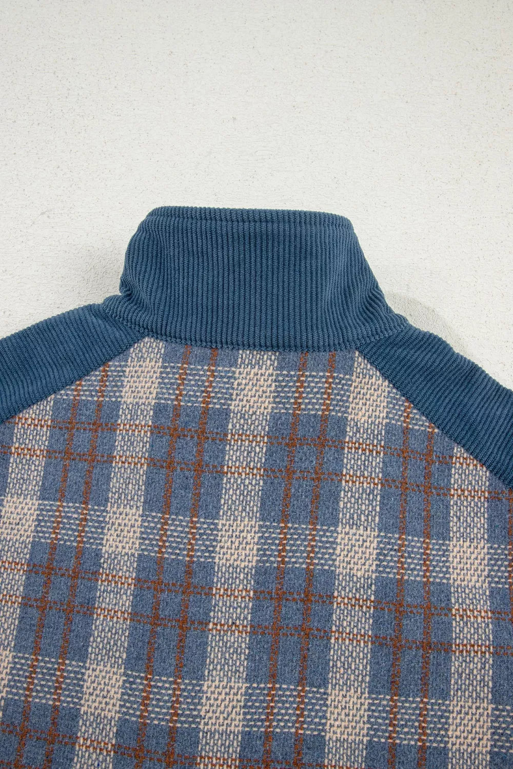 Plaid Corduroy Patchwork Collared Zip Up Snap Button Jacket, view 12
