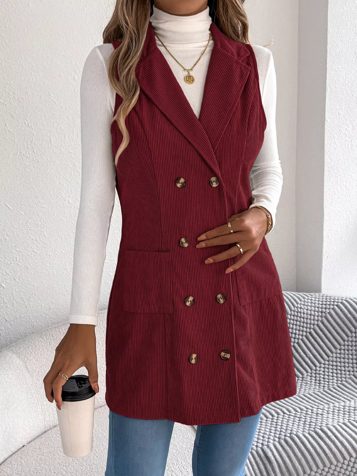 Double-Breasted Long Vest Coat - Lilixa.store