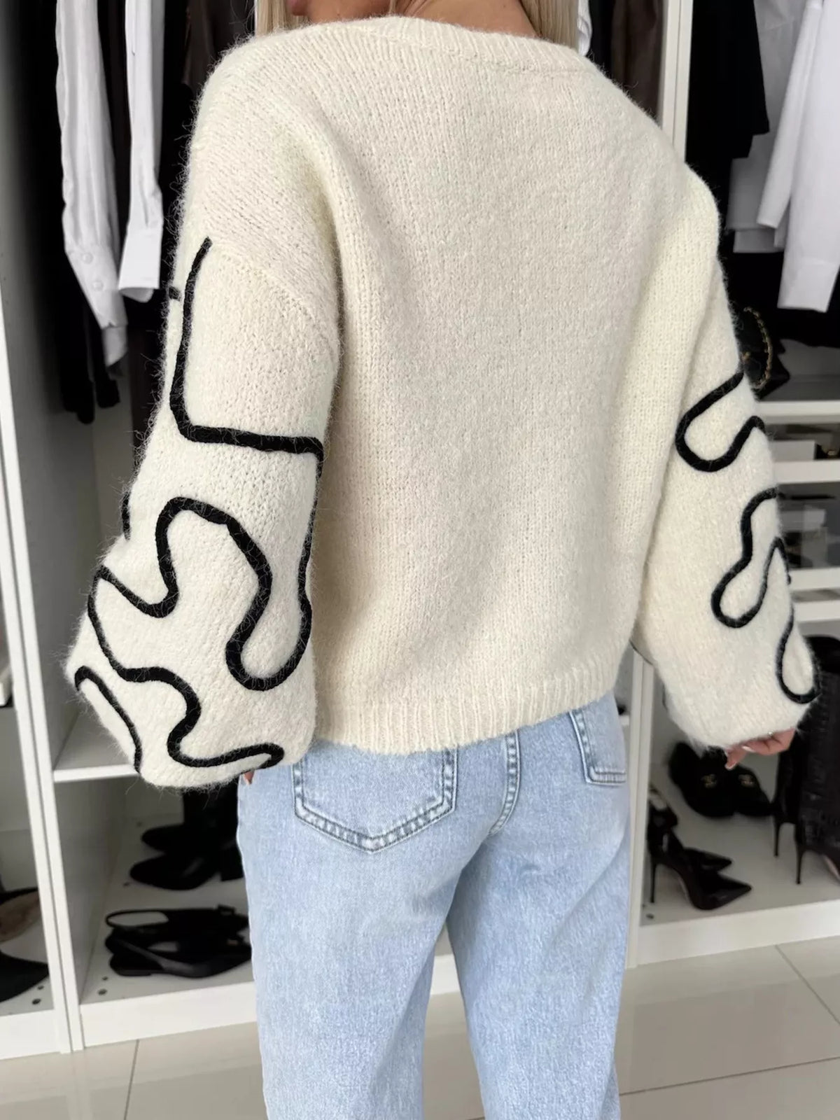 Abstract Pattern Oversized Round Neck Sweater, view 2